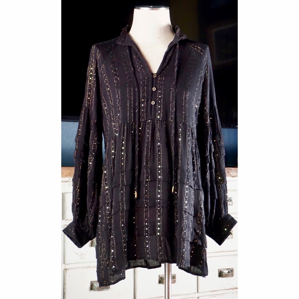 Anthropologie Quinn Sequined Tunic Blouse New S